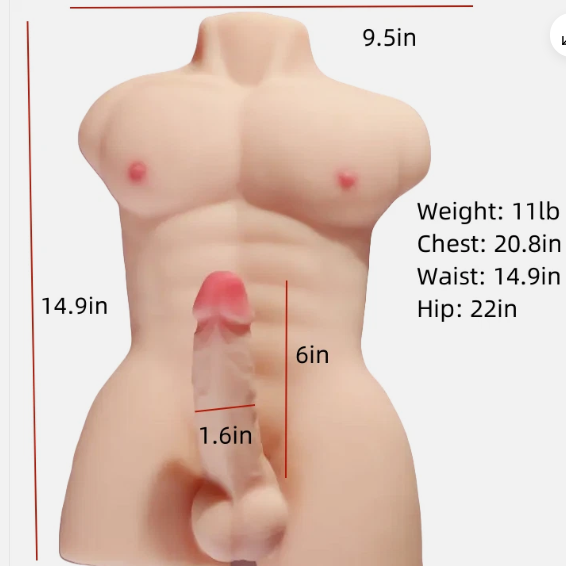 Lifelike Torso Male Sex Doll for Women with Flexible Dildo Realistic Sex Huge Cock 7.08inches, Sex Dildo Dolls for Women Masturbation, Unisex Masturbator Tight Anal Sex Toy for Men Gay Couple